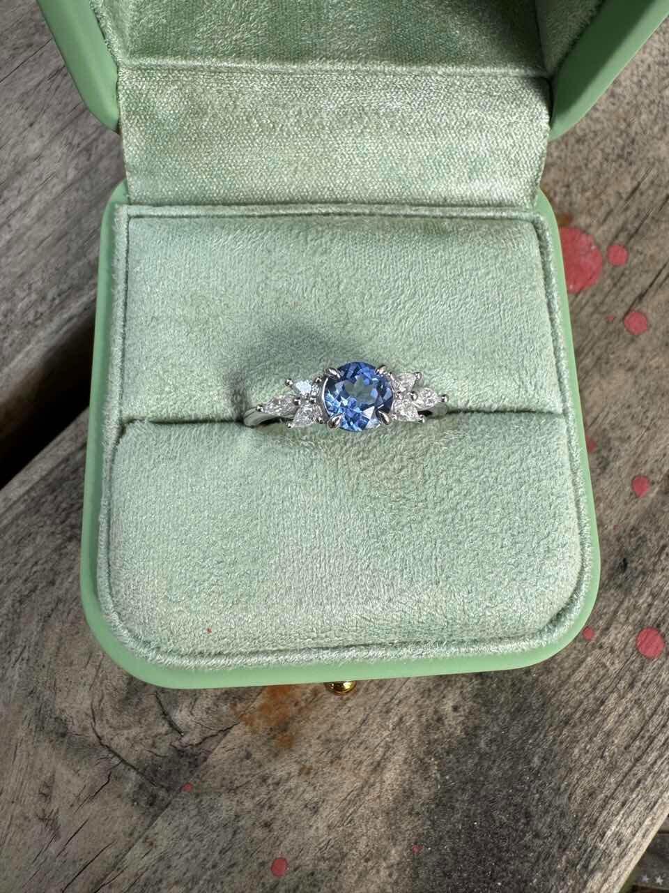 Selene’s Whisper | 1CT Round Cut Blue Sapphire Cluster Engagement Ring