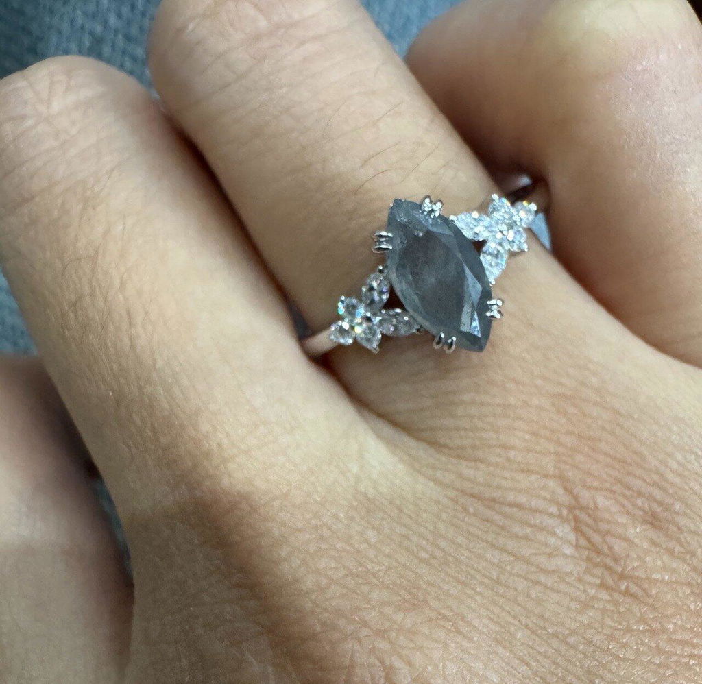Isadora’s Blossom | 1CT Marquise Salt & Pepper Diamond Engagement Ring