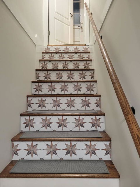 Brown & Gray Boho Star Tile Stair Riser Decals