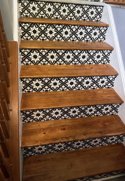 Black & Beige Rustic Moroccan Tile Stair Riser Decals