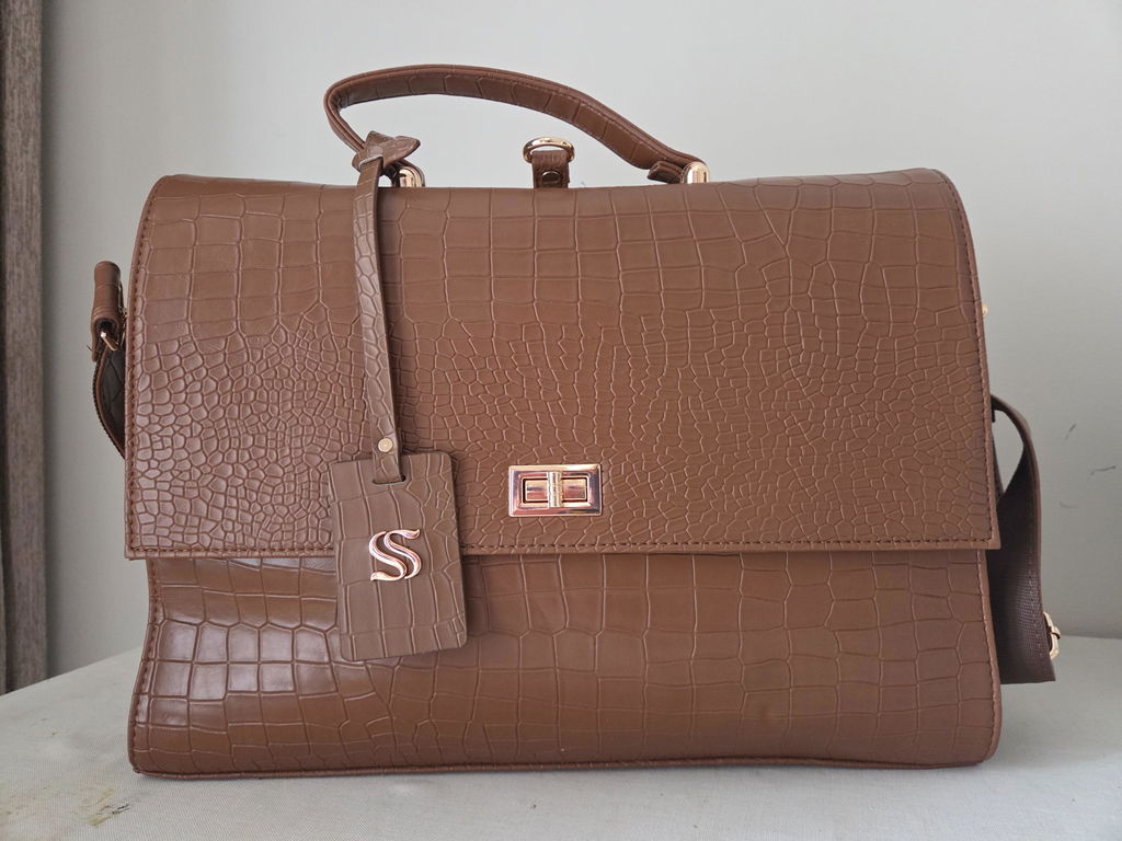 The Compact Convertible Work Bag for 14" laptops: Mocha Elegance (3 in 1 - Backpack, Crossbody/Tote & Handbag)
