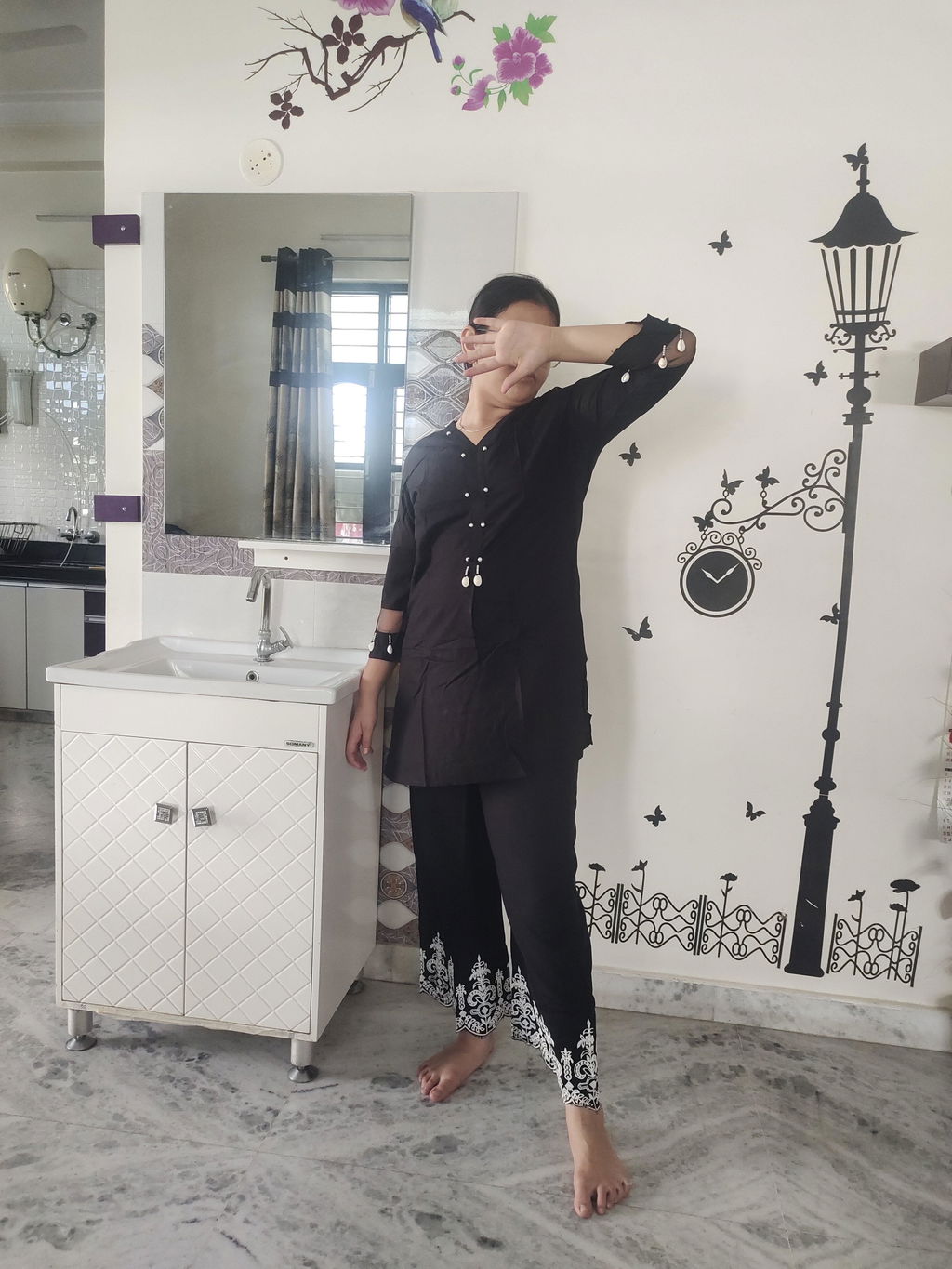 Black Embroidered Rayon Co-Ord Set