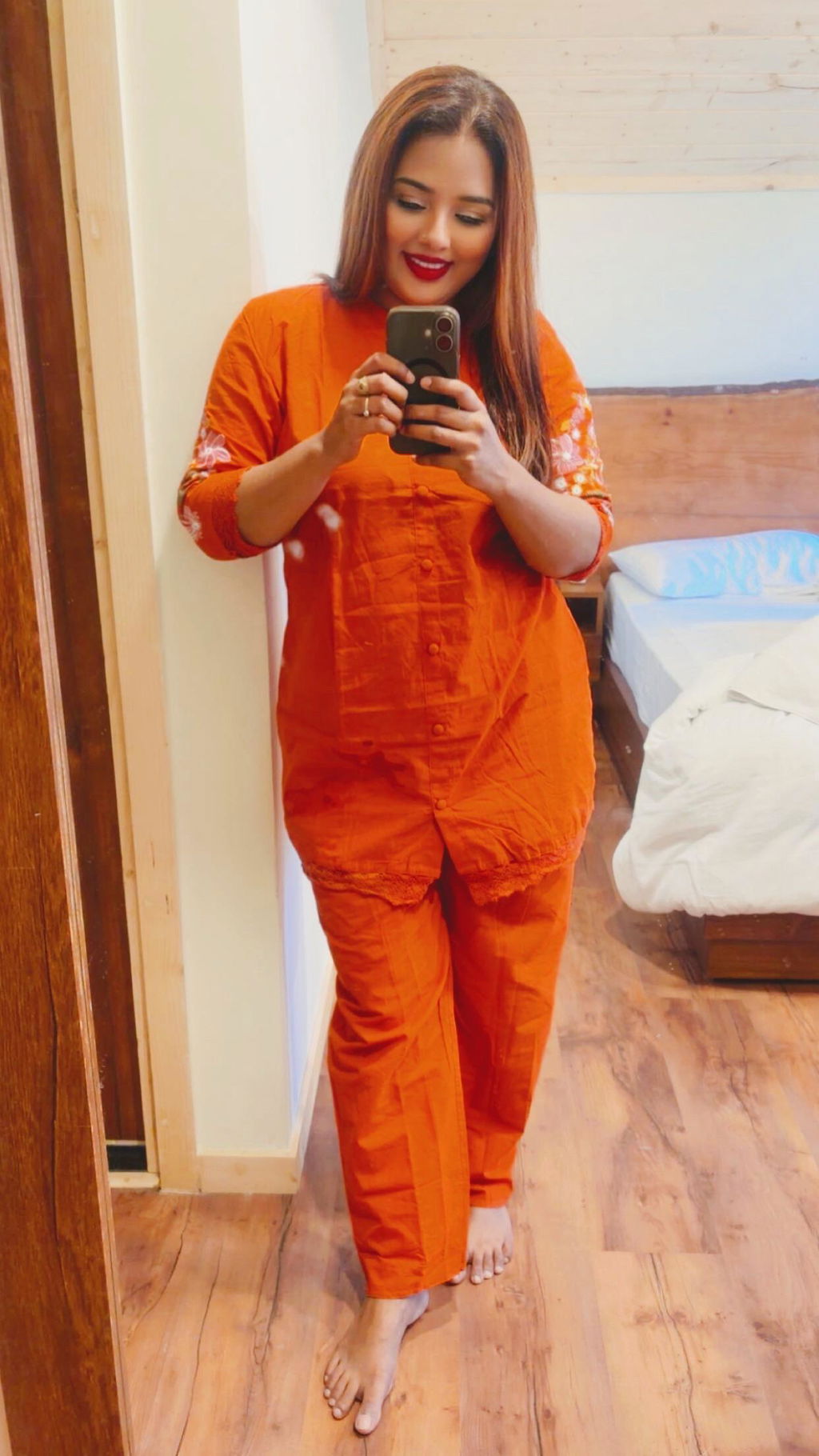 Rust Embroidered Cotton Co-Ord Set