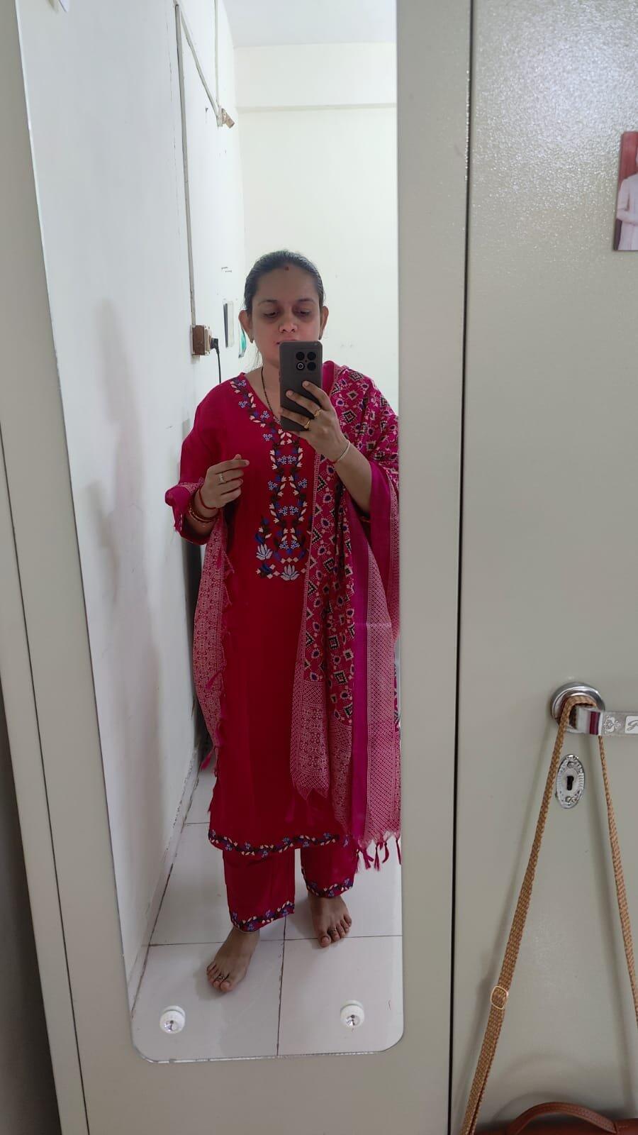 Pink Embroidered Cotton Kurta and Pant Set with Dupatta