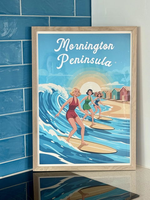 Mornington Peninsula Vintage Women Surfers Poster