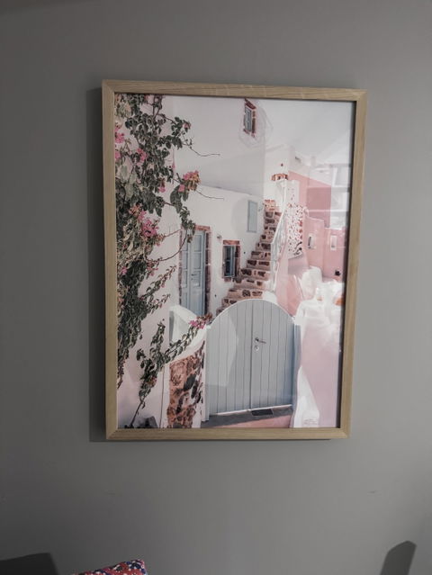 Mamma Mia Pink House in Santorini Island Wall Art