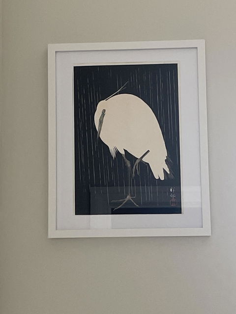 White Heron Standing in the Rain by Ohara Koson | Art Print