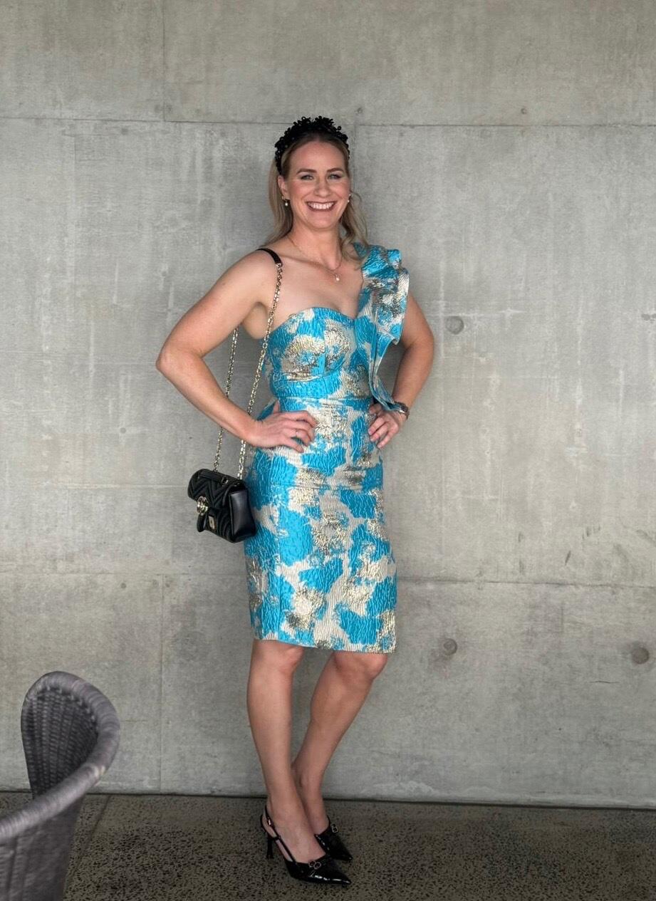 Caterina – One-Shoulder Jacquard Ruffle Mini Dress | Spring Racing and Cocktail Dress