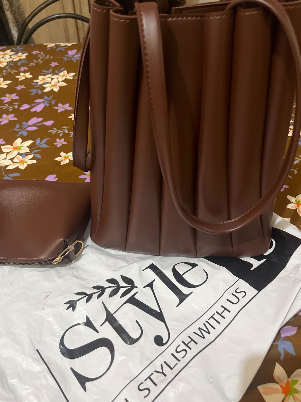 Pleated Brown Tote