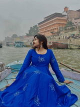 Blue Color Faux Georgette Thred & Sequnce Embroidered Work Anarkali Suit Set