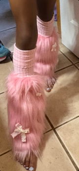 Y2k Stars Bone Pink White Fuzzy Leg Warmers