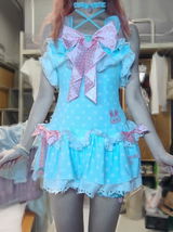 Little Rainy Star Strawberry Pink Blue Black One Piece Swimsuit
