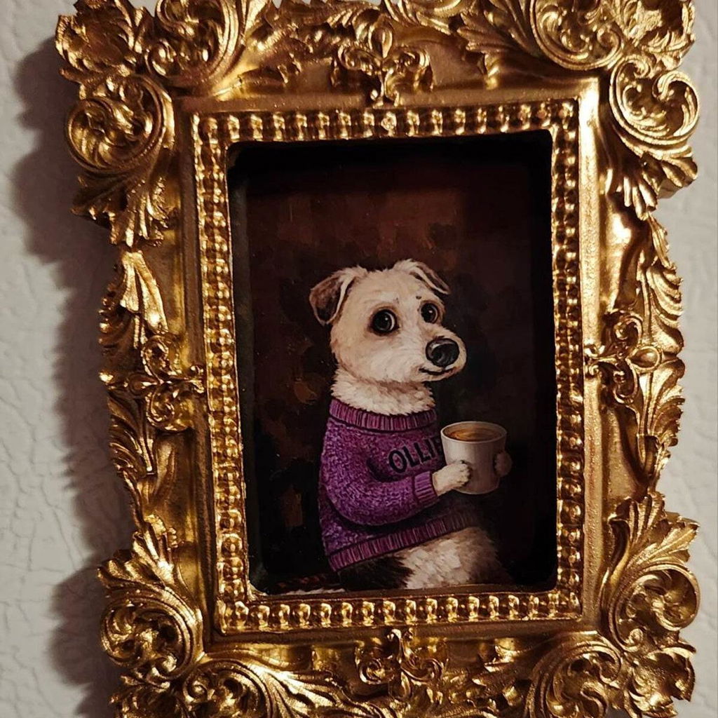Custom Mini Pet Portrait – Baroque Frame & Magnet