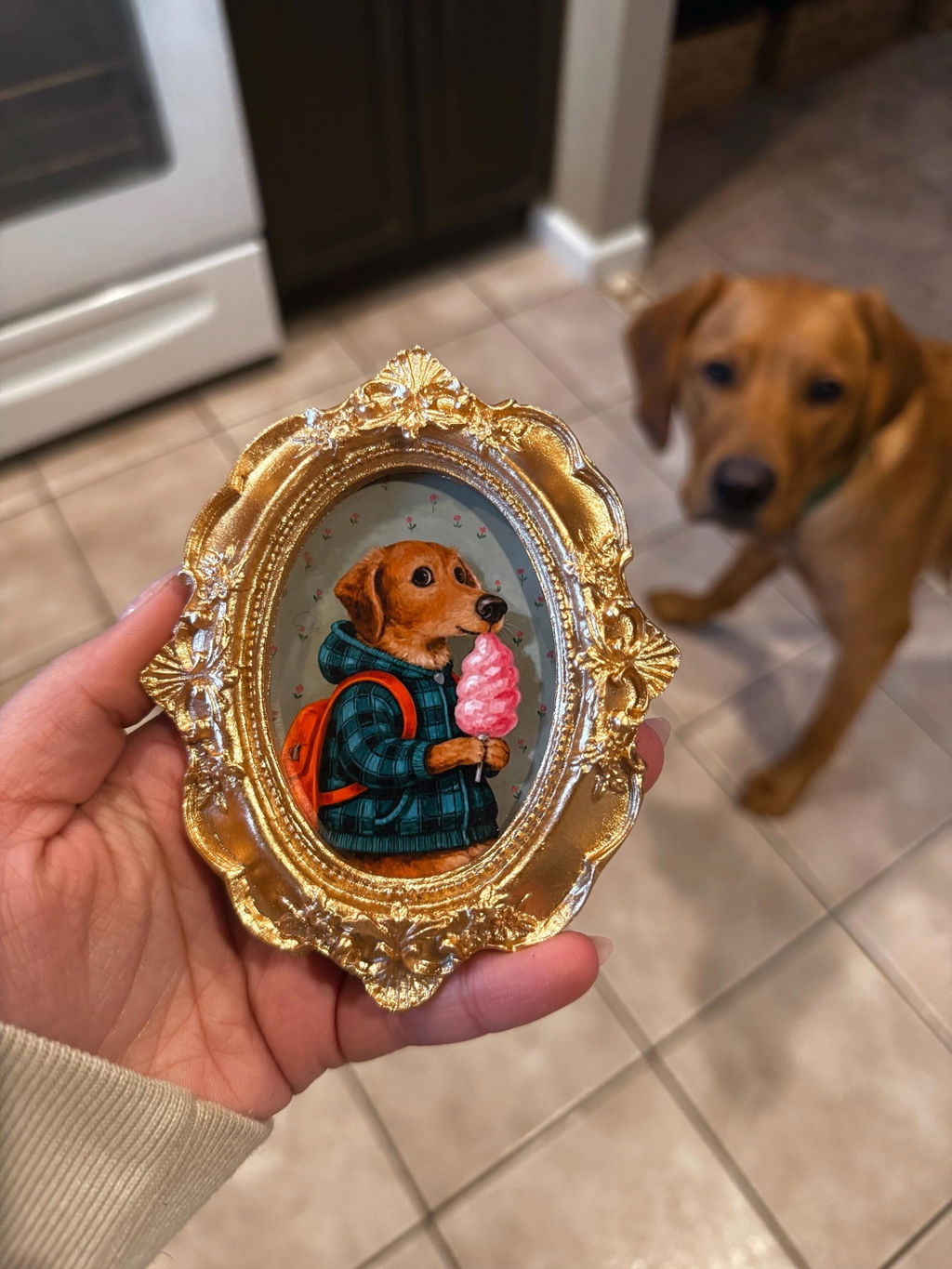 Custom Mini Pet Portrait – Baroque Frame & Magnet
