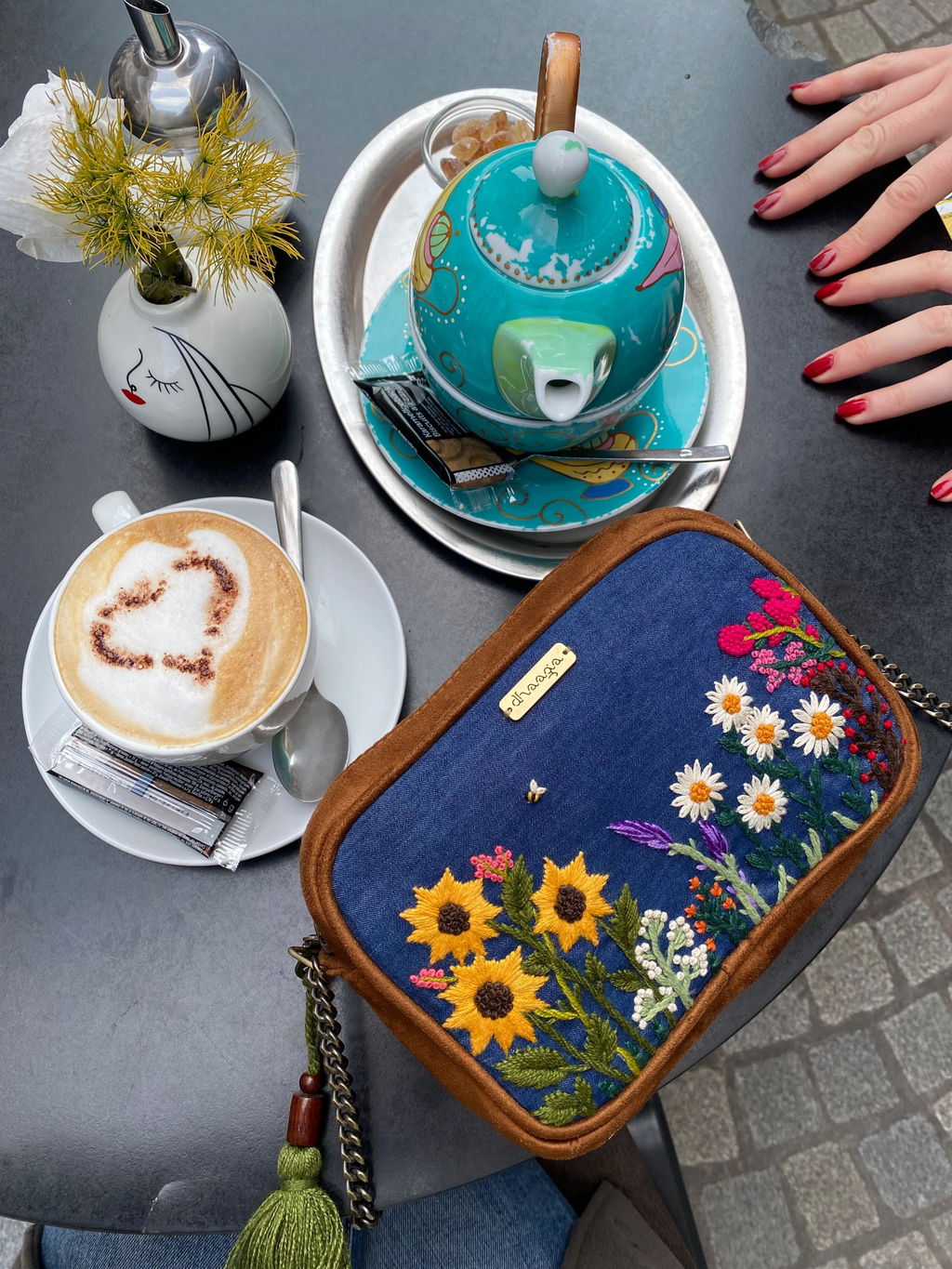 Garden Denim Vegan Suede Sling Bag/Tasche