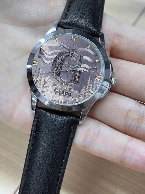 Personalized Initial Metal-look Dial Pattern Watch - A Meaningful Memento for Him or Her
