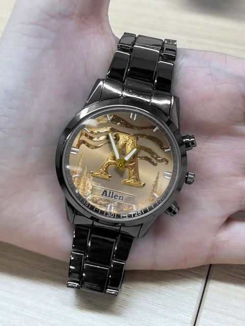 Personalized Initial Metal-look Dial Pattern Watch - A Meaningful Memento for Him or Her