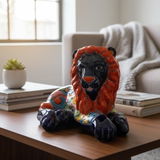 Hand Painted Mexican Talavera Lion Figure, Cobalt Blue & Vermilion