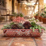 Hand Painted Mexican Talavera Long Planter, Pink & White