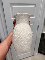 Hand Painted Mexican Talavera Flower Vase, Ivory Cream & White Cielito Lindo