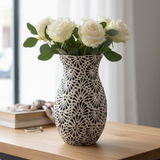 Hand Painted Mexican Talavera Flower Vase, Ivory & Black, Cielito Lindo