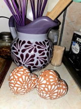 Hand Painted Mexican Talavera Heart Salt and Pepper Shaker Set, Brown & White, Cielito Lindo