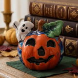 Hand Painted Mexican Talavera Halloween Jack-O-Lantern & Ghost Figure, Mini, Orange, Multicolor (Varying)