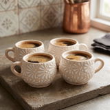 CUSTOM Hand Painted Mexican Talavera Small Mug, Ivory Cream & White, Cielito Lindo – Set of 6
