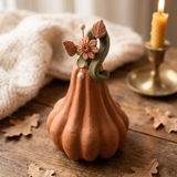 Hand Sculpted Clay Mexican Folkart Gourd Figure, Brown & Green Stem