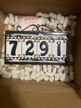 Hand Painted Mexican Talavera Wall House Tile Numbers & Metal Frame, Cobalt Blue Border (Choose Your Numbers)