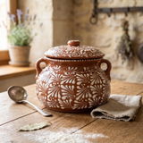 Hand Painted Mexican Talavera Frijolera-Style Tureen “Sopera”, Brown & White, Cielito Lindo