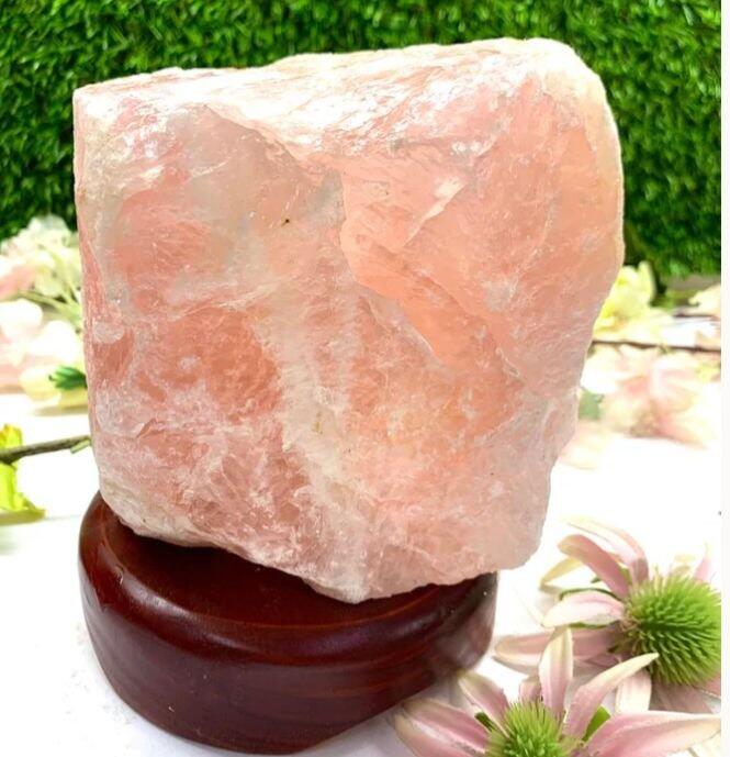 Rose Quartz on Wooden Stand