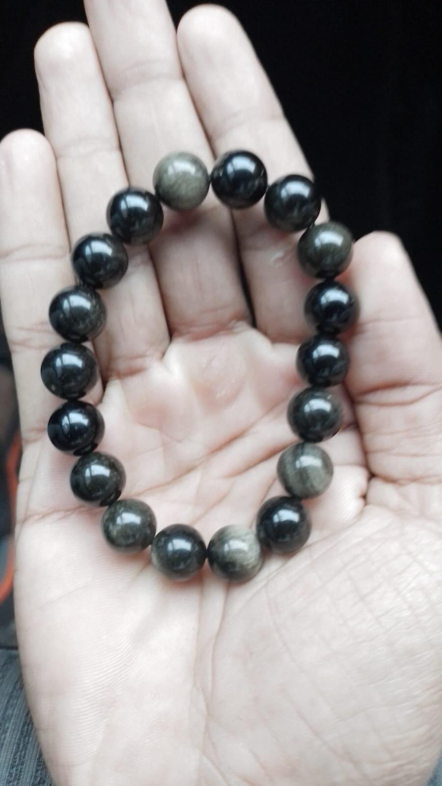 Black Obsidian Round Bead Bracelet