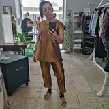 55. Set completo top lungo e pantalone 100% seta bronzo - PREORDINA