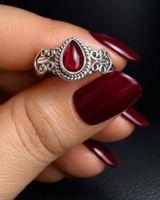 925 Sterling Silver Natural Garnet Pear Boho Ring