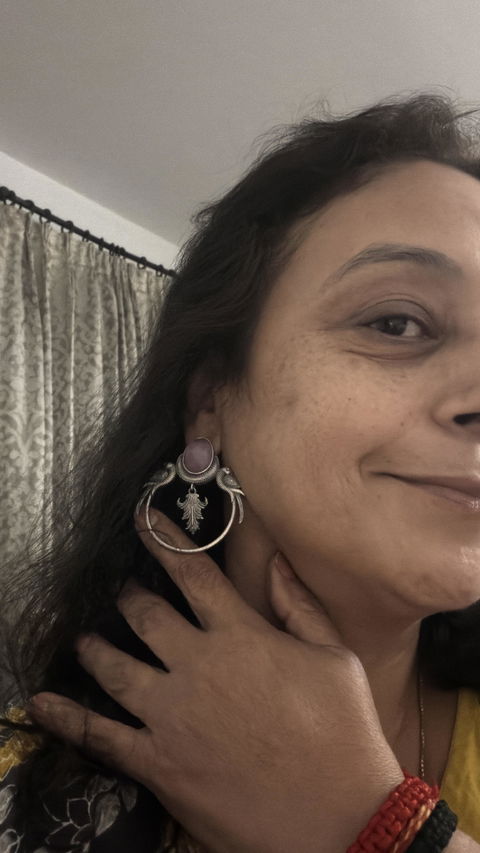 Dhruti Dual Tone Sea Green Silver-Plated Earrings
