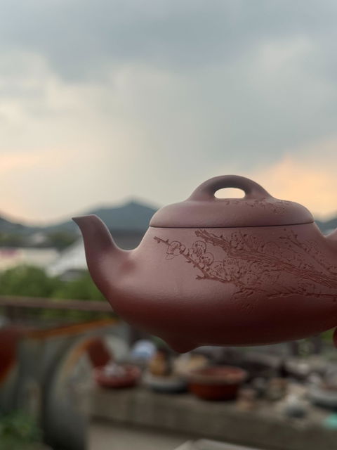 Terasilk Handmade Yixing Teapot | Engraved Plum Blossom "Shi Piao" Tripod | Premium Zi Ni Clay-120ml
