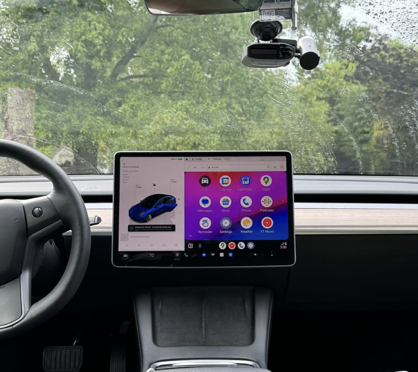Android Auto running on a Tesla screen through the Space Box