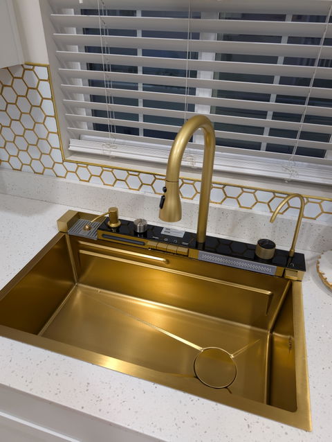 Tetra Sink Multifunctional gold kitchen sink with Nano 3D Platinum Coating  Digital Temperature Display & LED Lighting - 6NGS30475TS