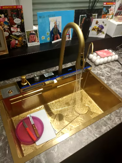 Tetra Sink Multifunctional gold kitchen sink with Nano 3D Platinum Coating  Digital Temperature Display & LED Lighting - 6NGS30475TS