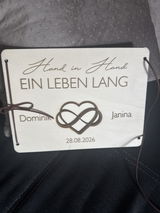 Geldgeschenkkarte Hochzeit aus Holz „Hand in Hand“