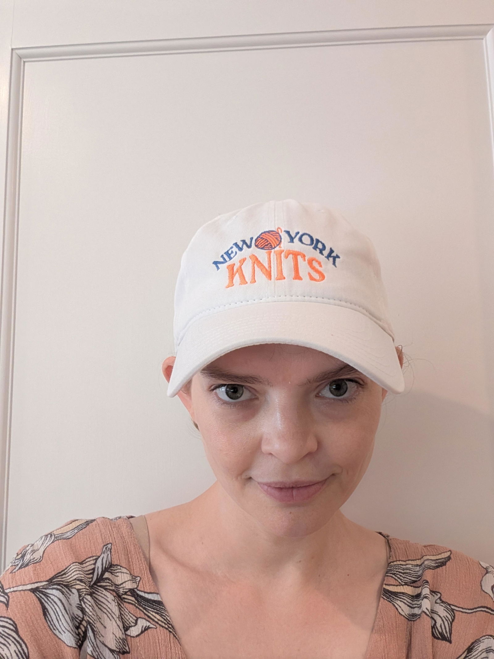 New York Knits White Hat | Blue Orange Embroidery – Thanks, I Made