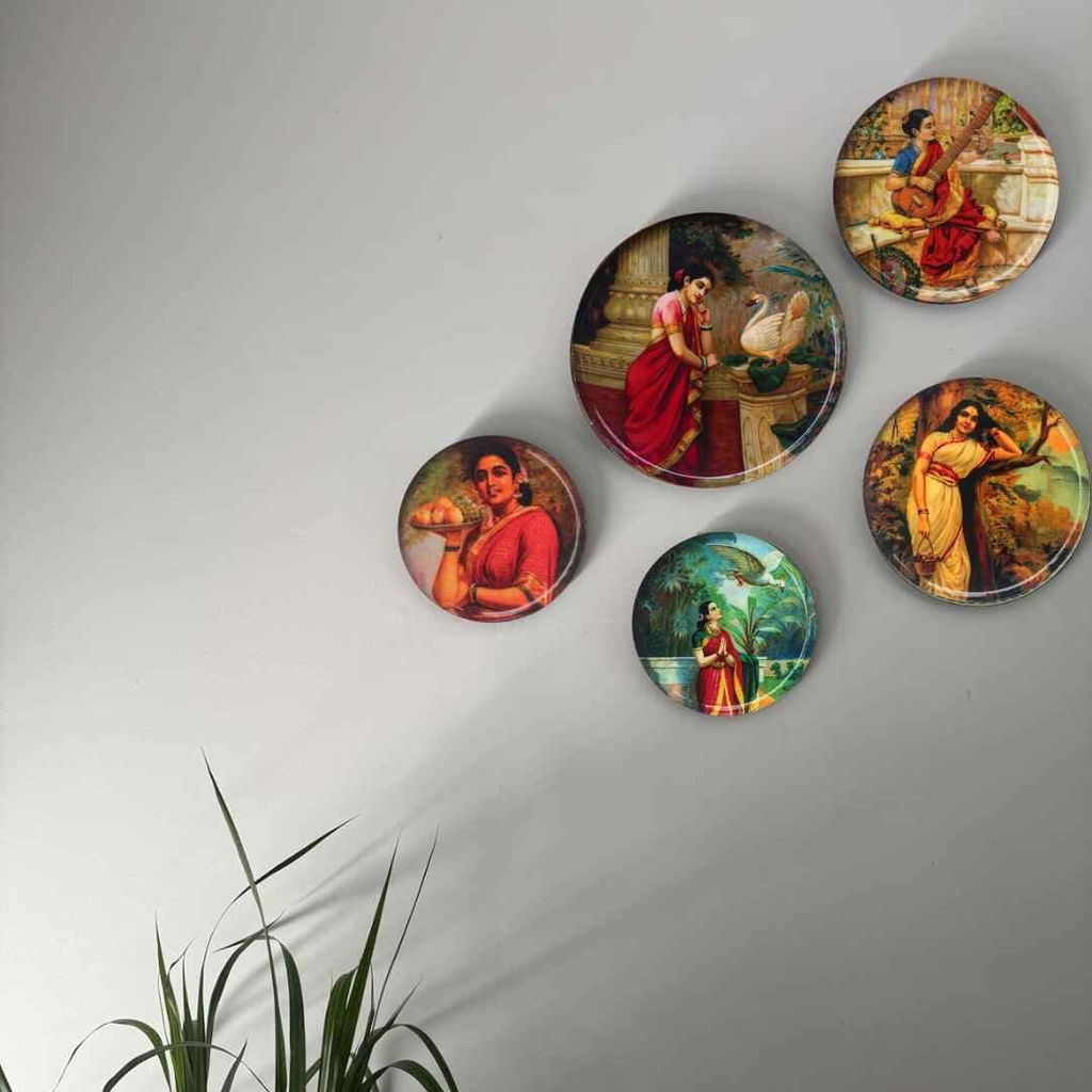 Timeless Women of Raja Ravi Varma: Vintage Metal Wall Decor Plates