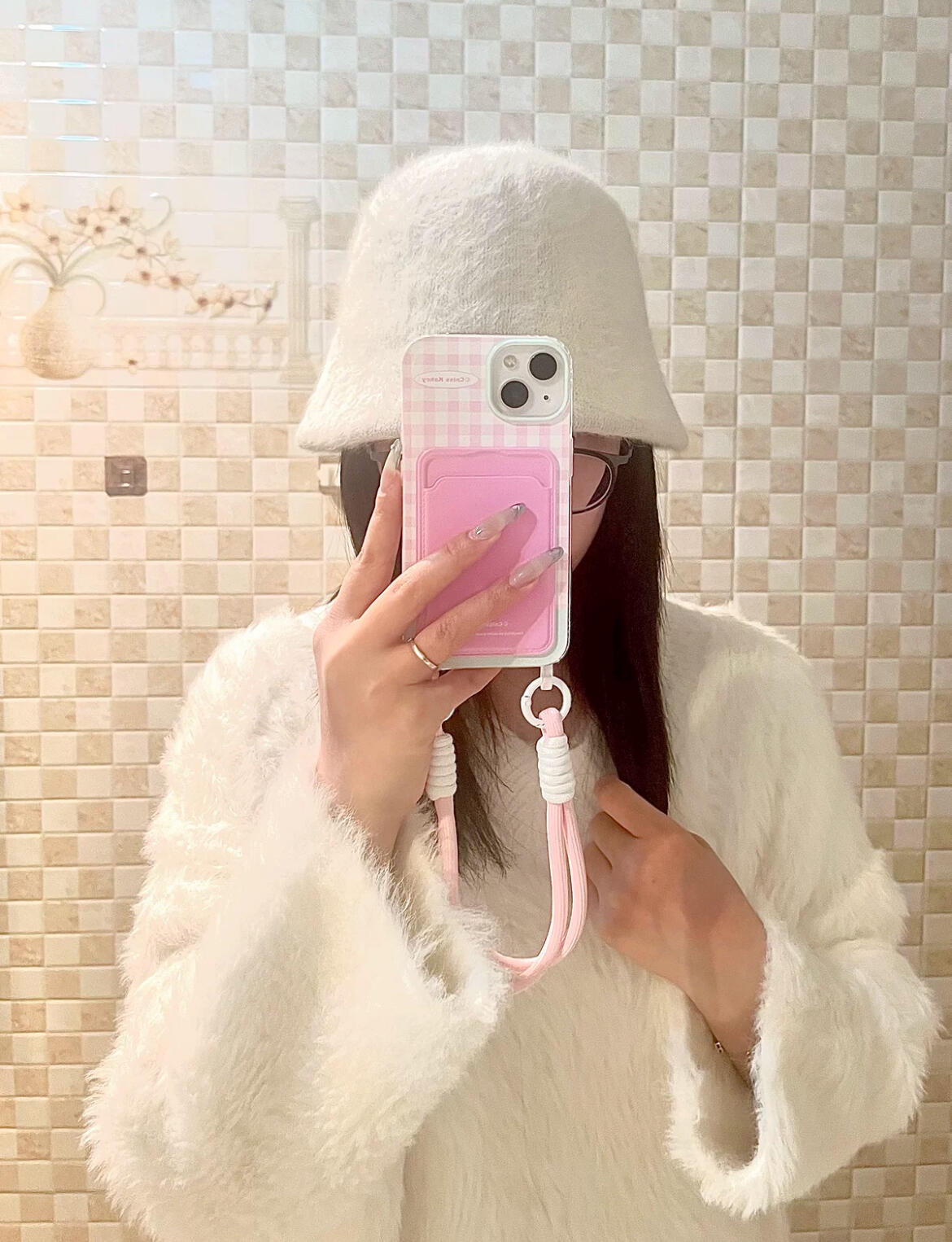 Pink Checkered iPhone Case, customer photo