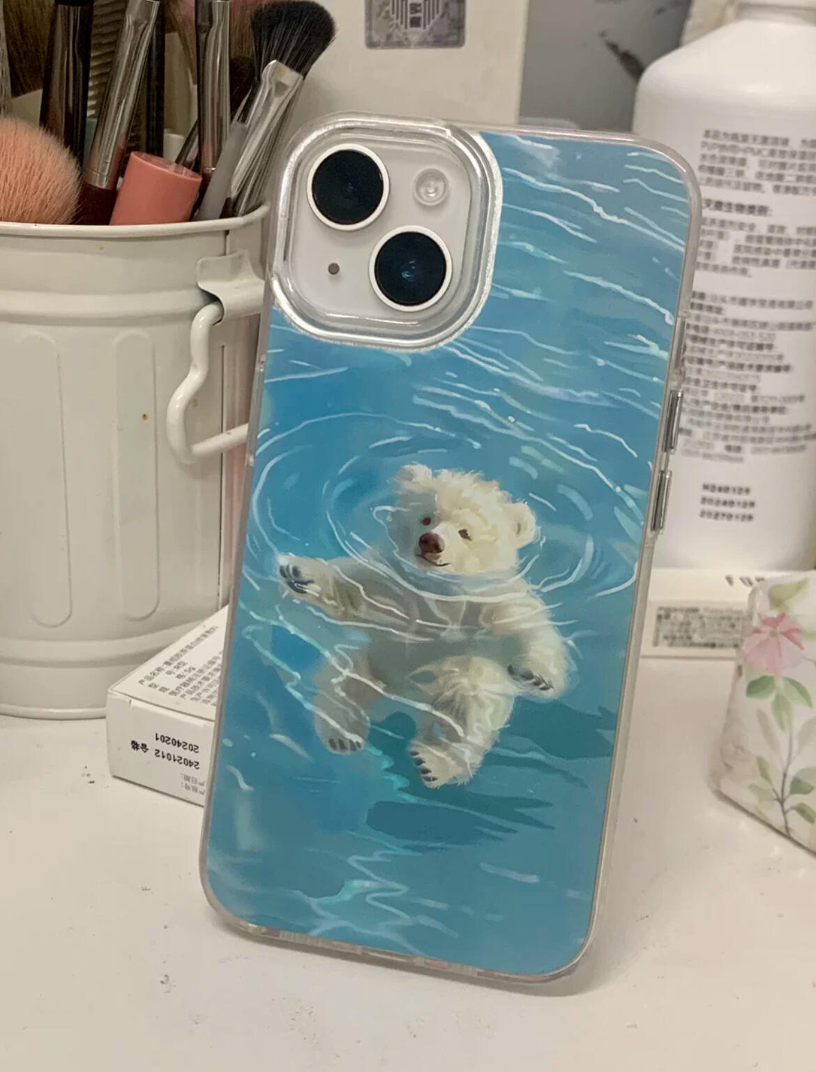 Swimming Bear iPhone Case, customer photo
