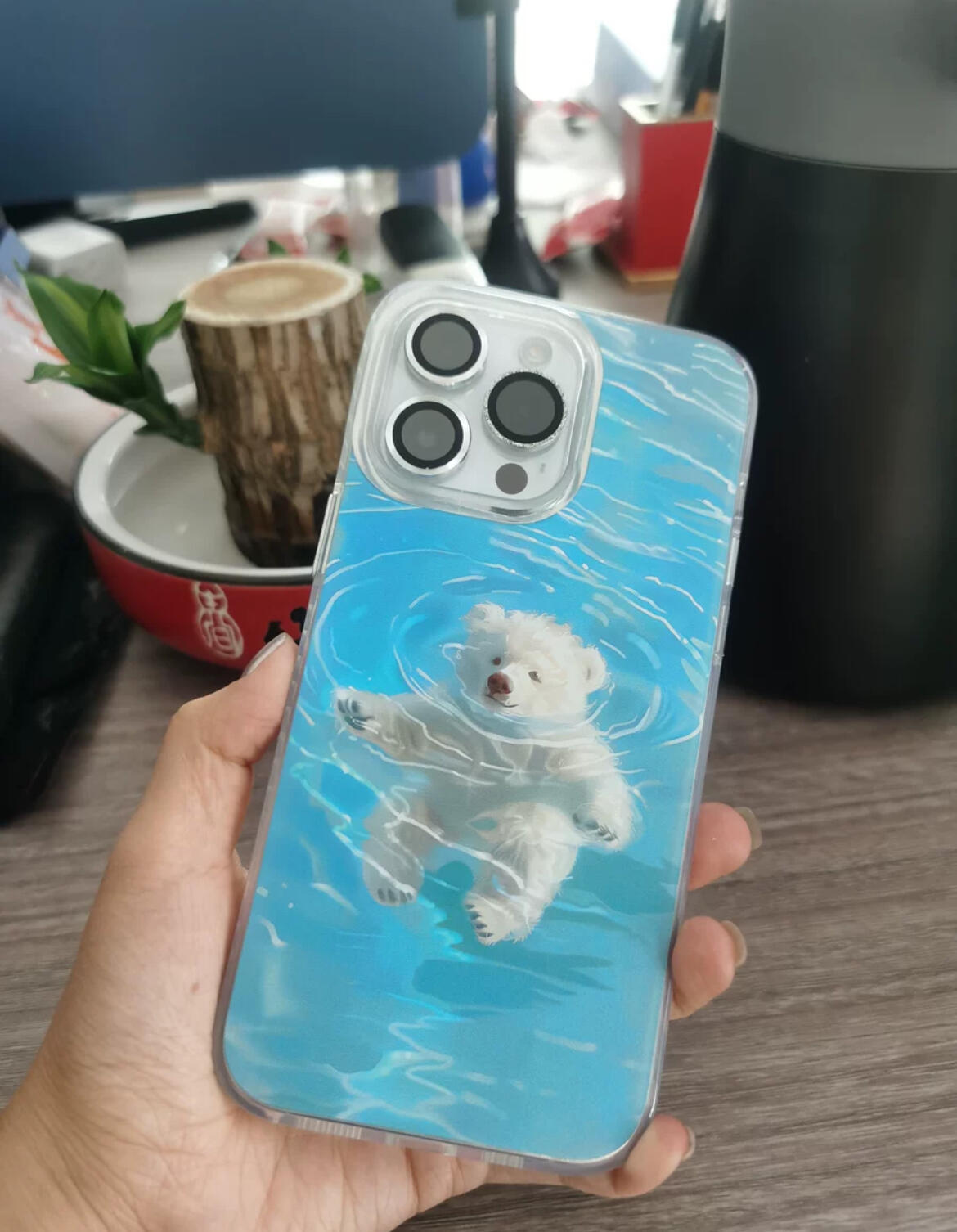 Swimming Bear iPhone Case, customer photo