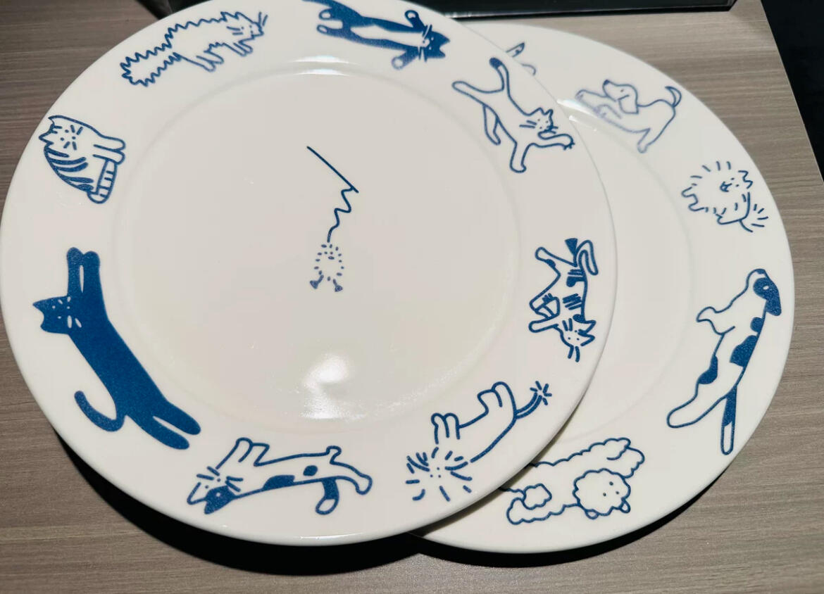 Blue Cat & Dog Ceramic Plate, customer photo