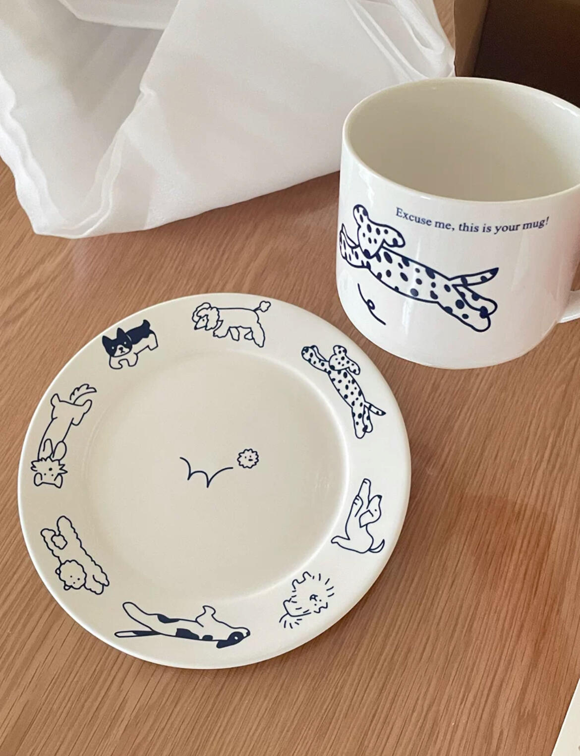 Blue Cat & Dog Ceramic Plate, customer photo