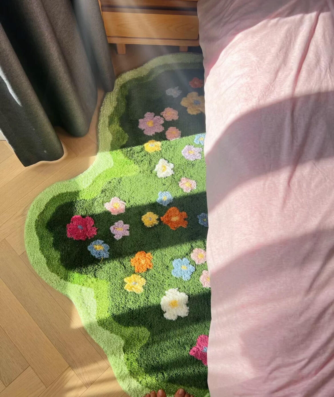 Green Floral Bedroom Rug, customer photo
