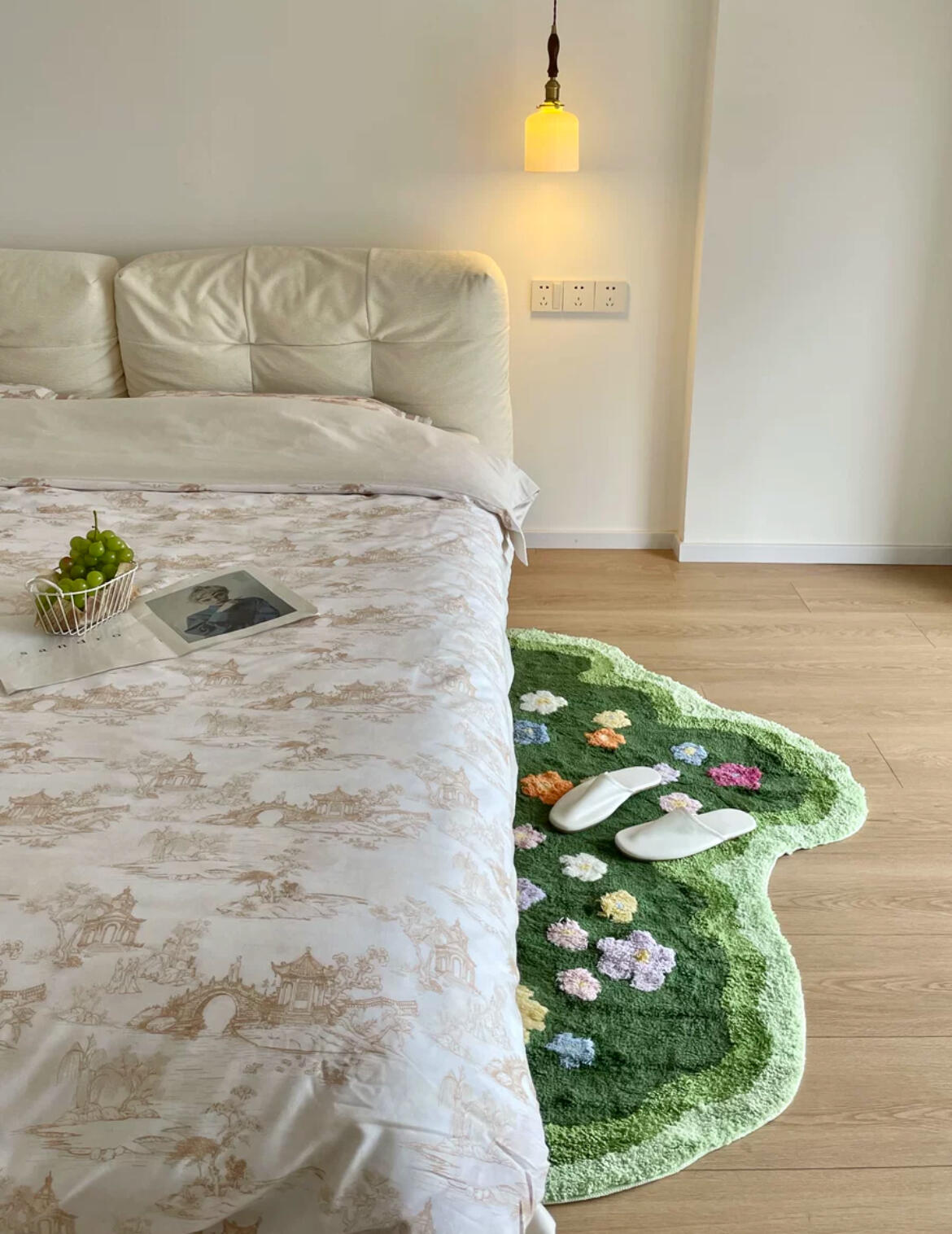 Green Floral Bedroom Rug, customer photo